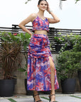 Printed Shoulder Strap Neck Top With Skirt Co-Ord Set multi