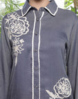 Shirt Collar Embroidered Cotton Shirt With Trousers Co-Ords Set blue