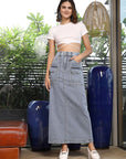 Denim A-Line Midi Denim Skirt blue