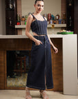 Shoulder Strap Neck Cotton Top With Skirt Co-Ords blue