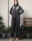 Shirt Collar Embroidered Cotton Shirt With Trousers Co-Ords Set black