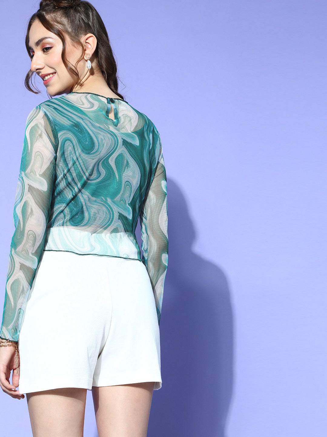 Women Gorgeous Green Abstract Sheer Top – CINK
