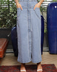 Solid Denim Maxi Skirt light-blue