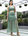 Printed Shoulder Strap Neck Top With Skirt Co-Ord Set sea-green