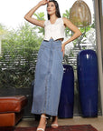 Solid Denim Maxi Skirt light-blue