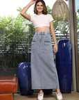 Denim A-Line Midi Denim Skirt blue