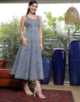 Solid Denim Round Neck Midi Dress light-blue