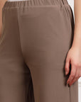 Brown Women Mid Rise Parallel Trousers