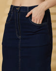 Blue Solid Denim Maxi Skirt