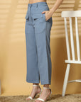 Women Blue Solid Pleated Trouser