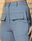 Women Blue Solid Pleated Trouser