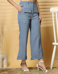 Women Blue Solid Pleated Trouser