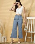 Women Blue Solid Pleated Trouser