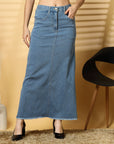 Light Blue Solid Denim Skirt