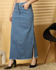 Light Blue Solid Denim Skirt