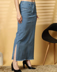 Light Blue Solid Denim Skirt