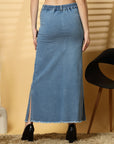 Light Blue Solid Denim Skirt