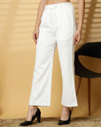 Women White Solid Pleated Trousers