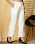 Women White Solid Pleated Trousers