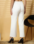 Women White Solid Pleated Trousers