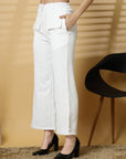 Women White Solid Pleated Trouser