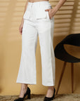 Women White Solid Pleated Trouser