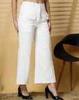 Women White Solid Pleated Trouser