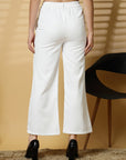 Women White Solid Pleated Trouser