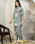 Green Printed Pure Cotton Top With Trousers Co-Ords