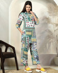 Green Printed Pure Cotton Top With Trousers Co-Ords