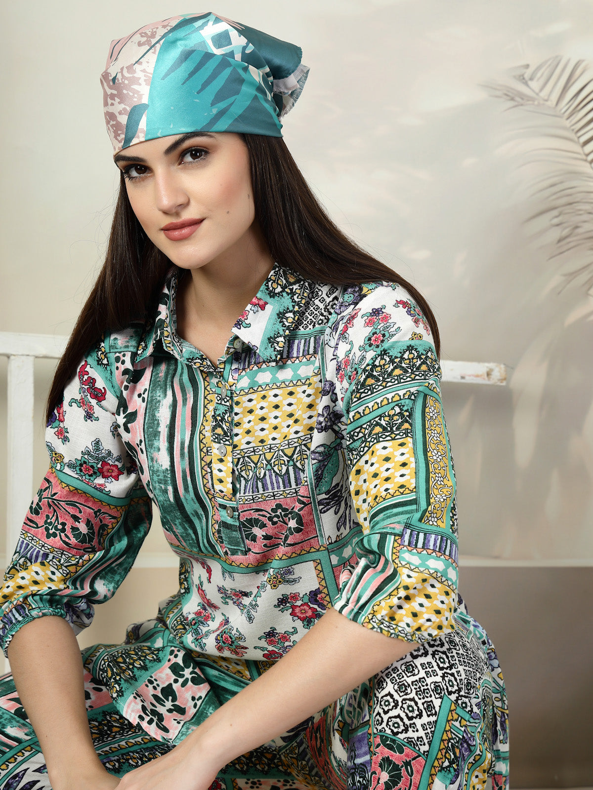 Green Printed Pure Cotton Top With Trousers Co-Ords