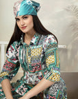 Green Printed Pure Cotton Top With Trousers Co-Ords