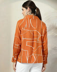 Orange floral printed opaque Spread Collar Casual Buttoned Top