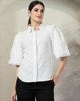 Women White Solid Top