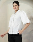 Women White Solid Top