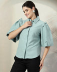 Women Green Solid Top