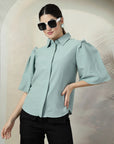 Women Green Solid Top