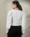 White Solid Full Sleeve Top