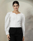 White Solid Full Sleeve Top