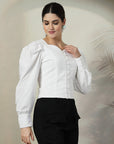 White Solid Full Sleeve Top