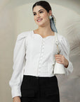 White Solid Full Sleeve Top