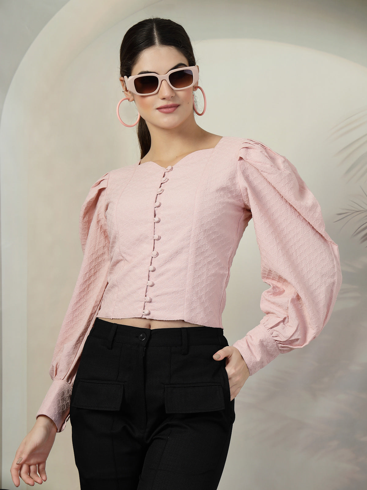 Pink Solid Full Sleeve Top