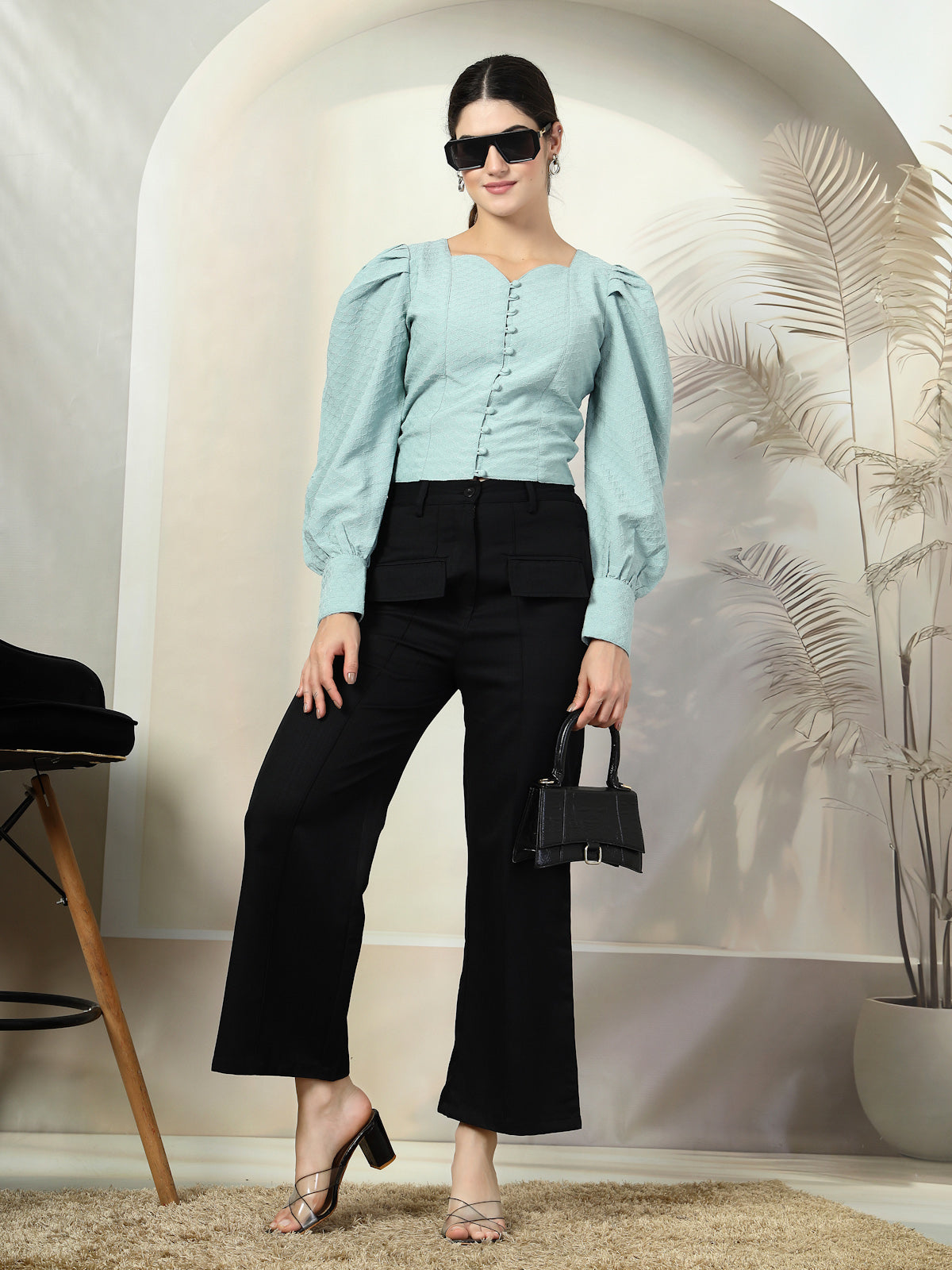 Green Solid Full Sleeve Top