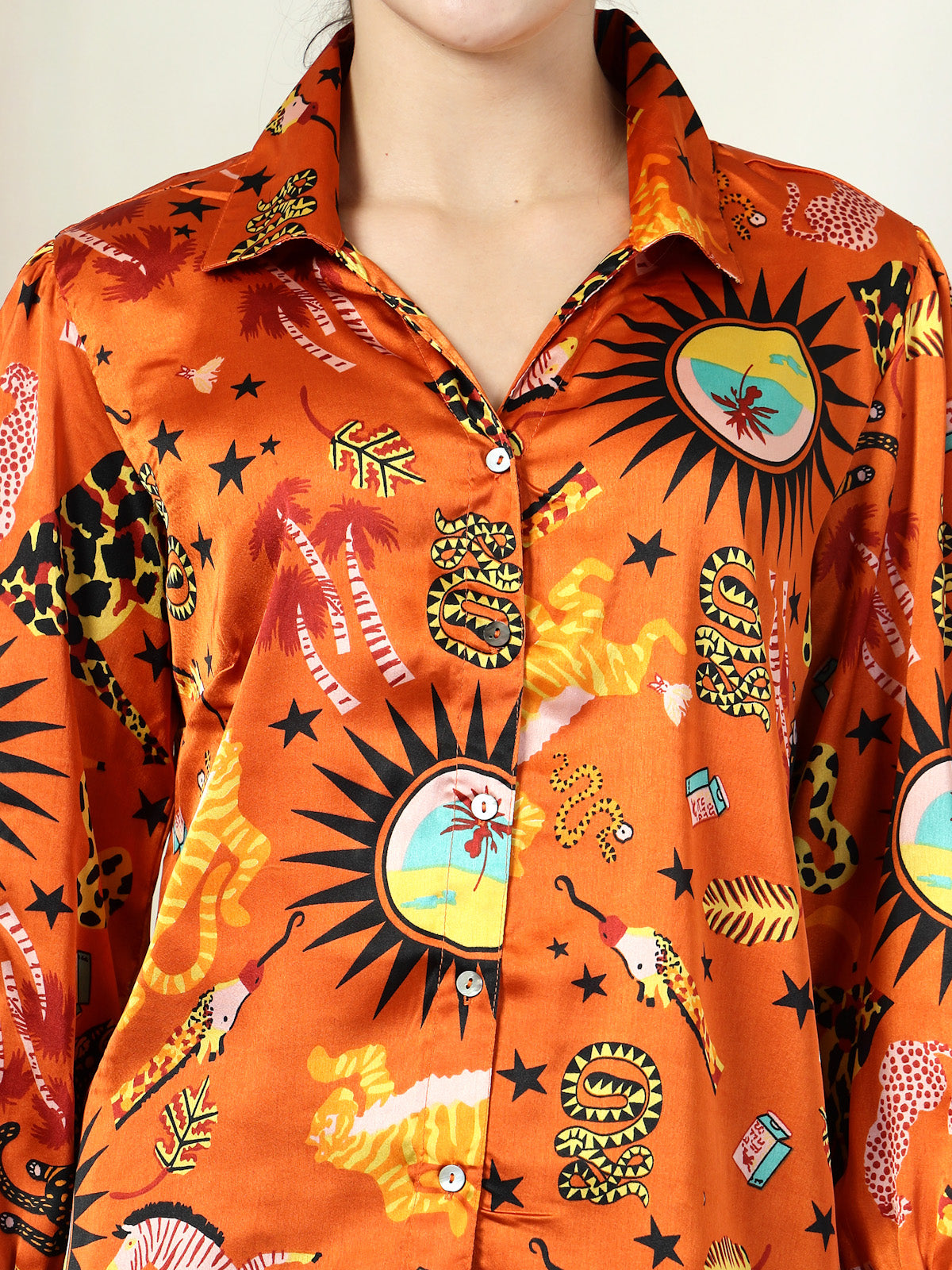 Orange Printed Opaque Printed Casual Shirt