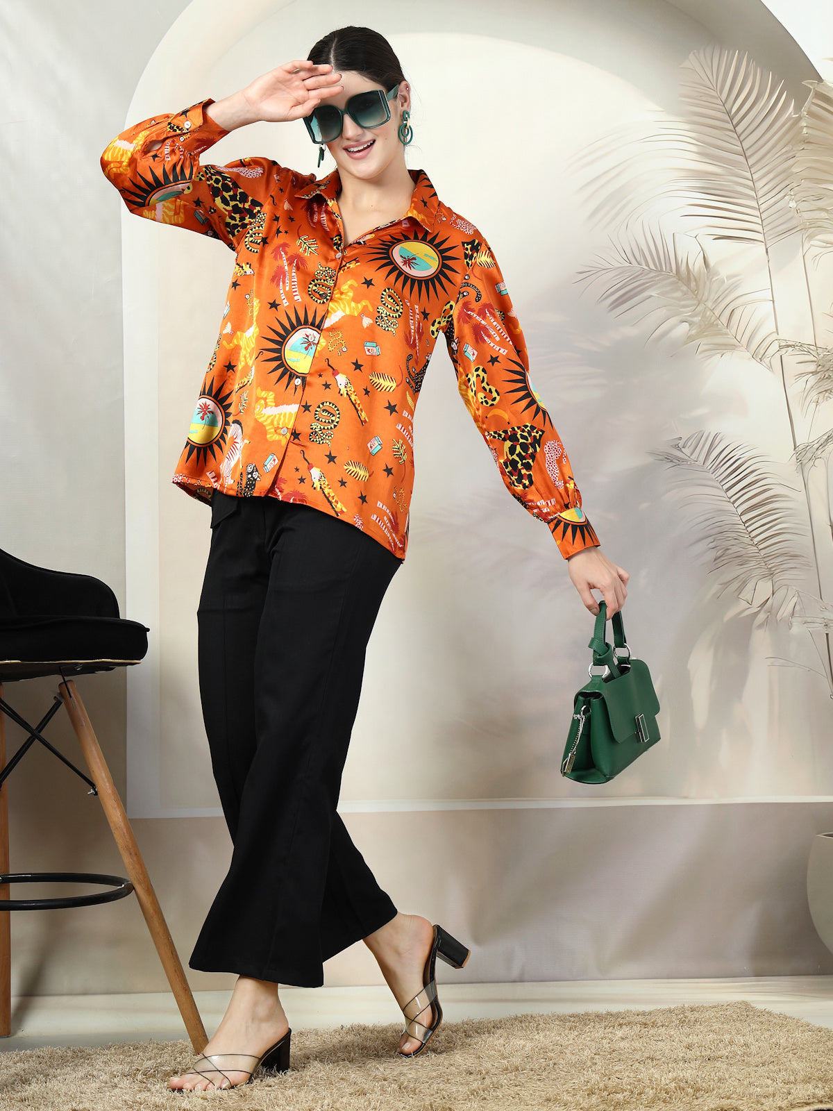 Orange Printed Opaque Printed Casual Shirt