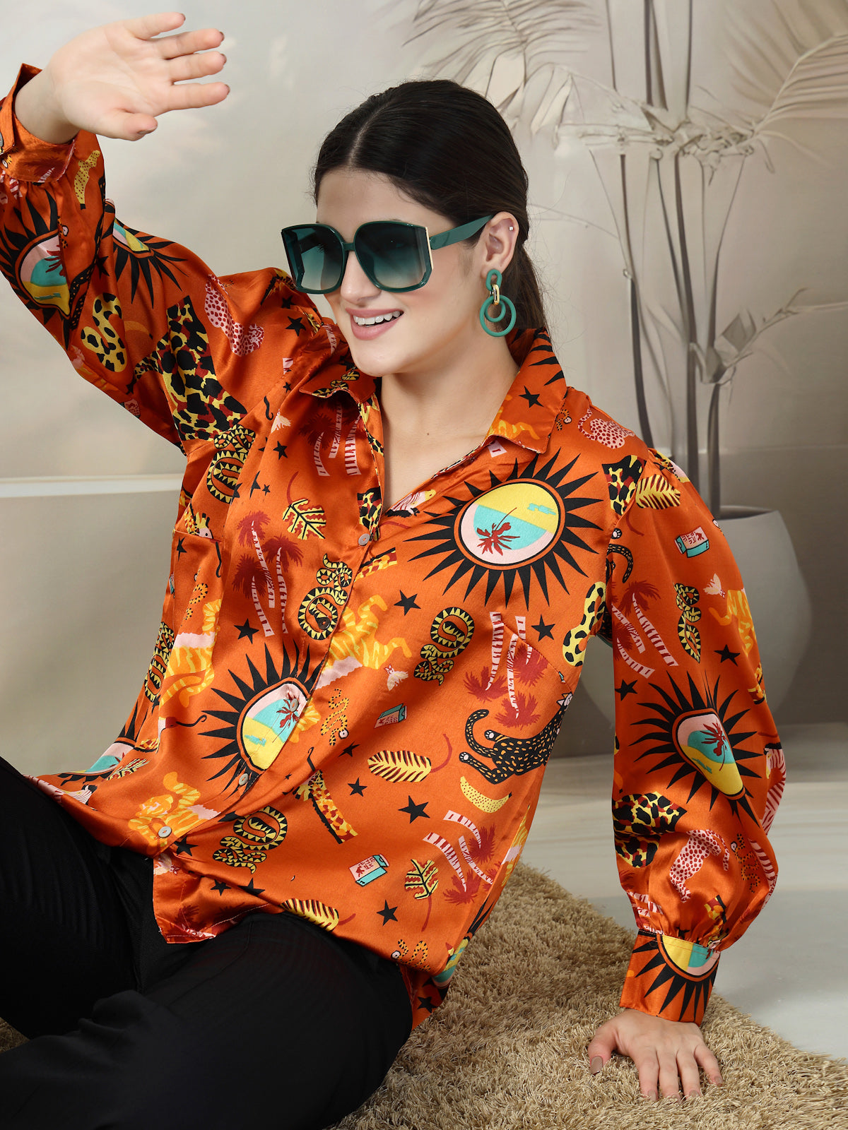 Orange Printed Opaque Printed Casual Shirt