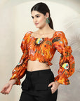Orange Printed  Crop Top