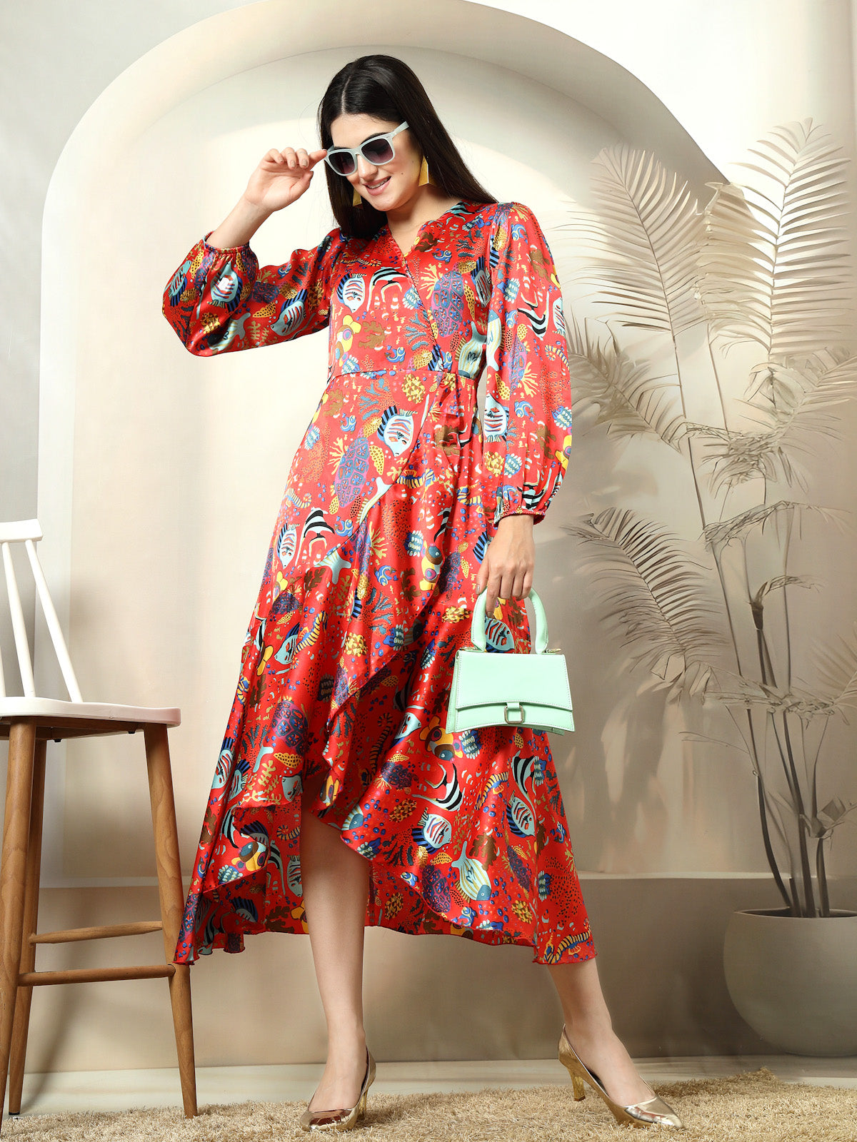 Floral Print Puff Sleeve Maxi Dress