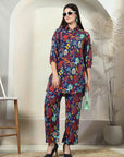 Blue Printed Pure Cotton Tunic & Trouser Co-Ords