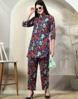 Blue Printed Pure Cotton Tunic & Trouser Co-Ords